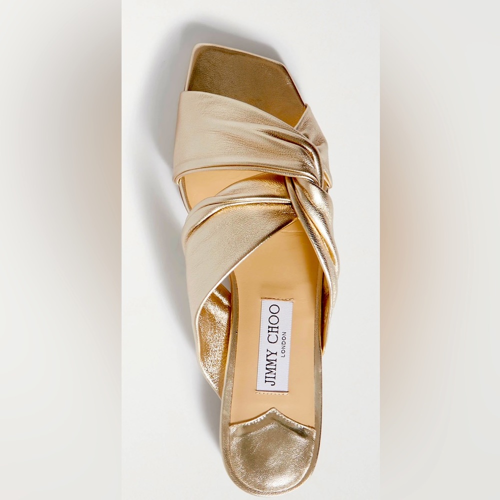JIMMY CHOO Gold Narisa Knotted metallic leather sandles